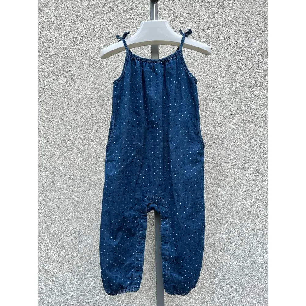 Baby Gap 1969 Denim Jumpsuit, Baby Size 18-24mo, Blue Polka Dot